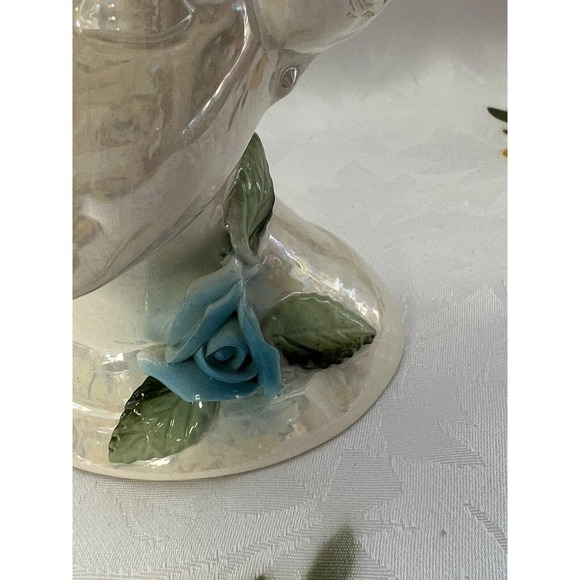 Vintage Norcrest Lustreware Lady Head Vase, BR-17, Blue Flower - Picture 2 of 11